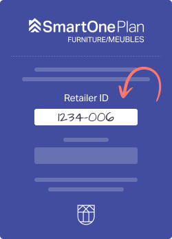 Smart one plan card with retailer id number shwocasing with orange arrow.